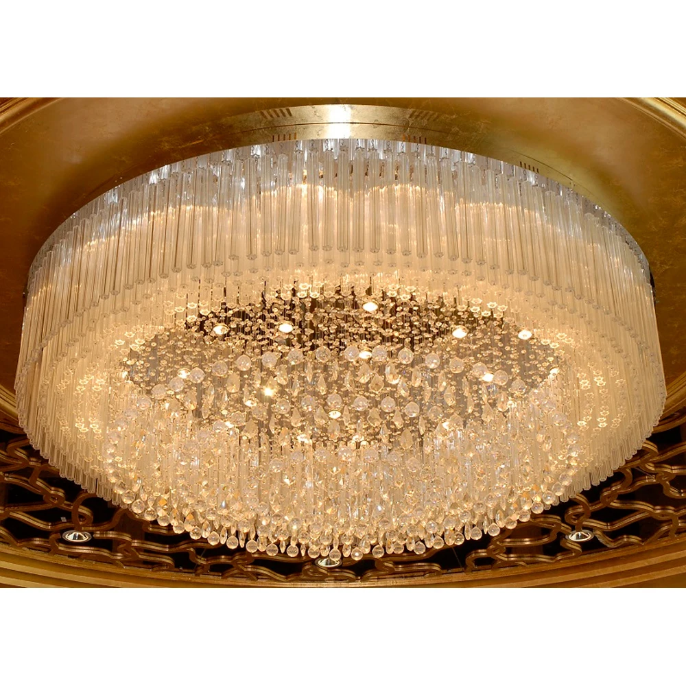 Modern living room chandelier round ceiling light gold big crystal flush mount lights for home