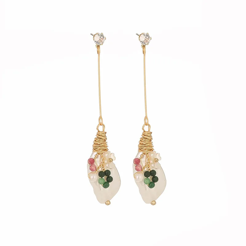 

French Design Vintage Exquisite Baroque Earrings Elegant Niche Temperament Long Colorful Natural Stone Earrings For Ladies