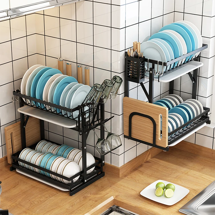 

2 tier wall mounted stainless steel collapsible over sink dish drying rack over the sink