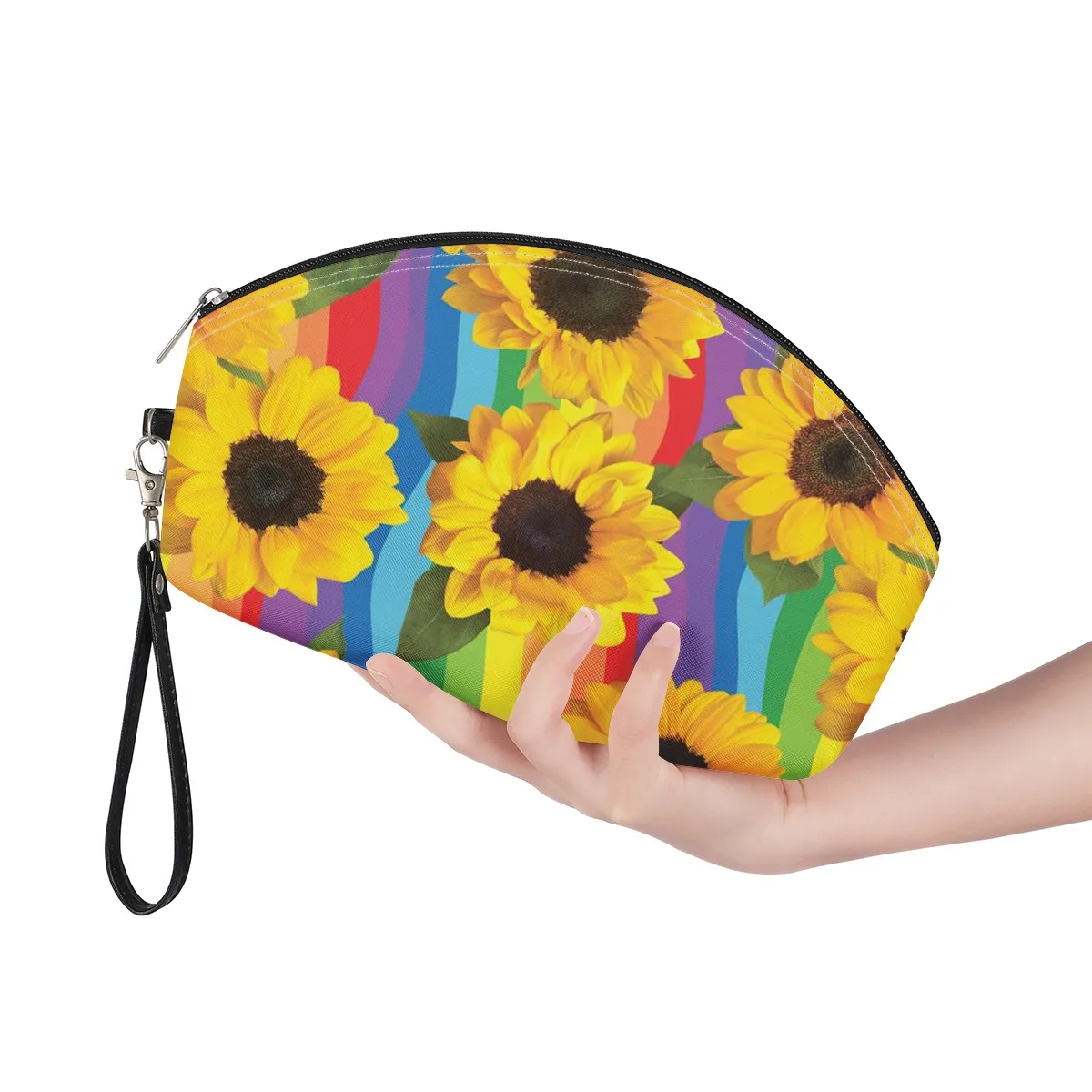 

2021 hot sale sunflower pattern clear cosmetic bag Removable handle cosmetic bags & cases Popular women's cosmetic bags, Support printing any colors you want