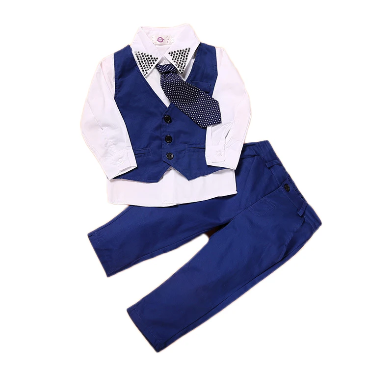 

New design wholesale spring fashion boutique gentleman autumn white shirt pant three pieces children boy's clothing sets kids