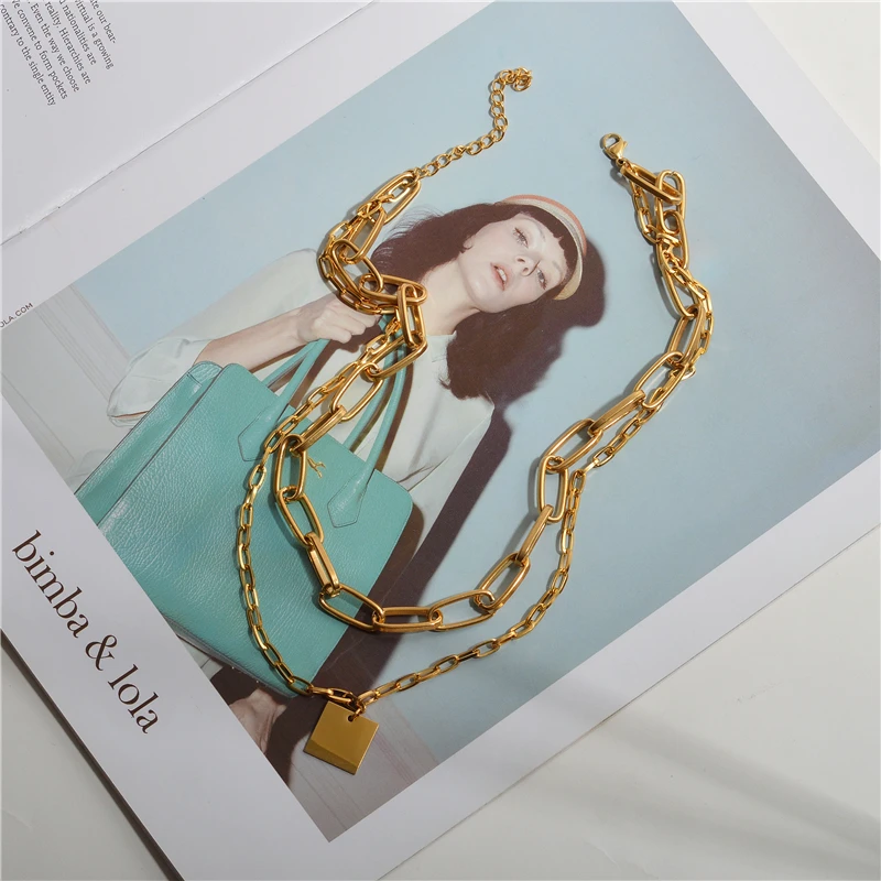 

INS titanium steel double layer necklace female metal thick chain clavicle chain autumn and winter sweater chain