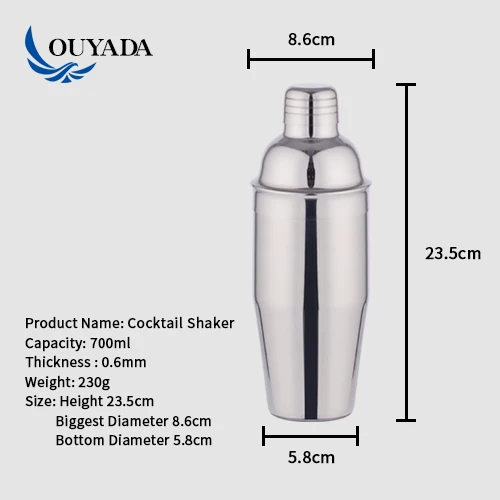 
OUYADA 700ml stainless steel cocktail shaker bar set 