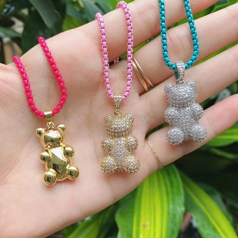 

Sparkling Cubic Zirconia Paved 24k Gold Plated Cute Silver Gold Gummy Bear Pendant For Jewelry Making