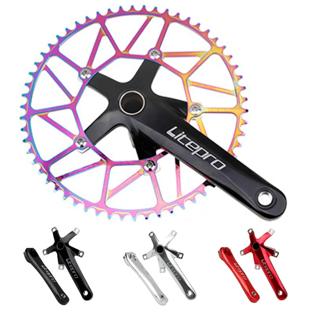 

Litepro Folding Bike Hollow Integrated Crank Chainwheel Sprocket Central Shaft Bicycle Positive Negative Tooth Single Chainring, Black/red/silver/ electroplating