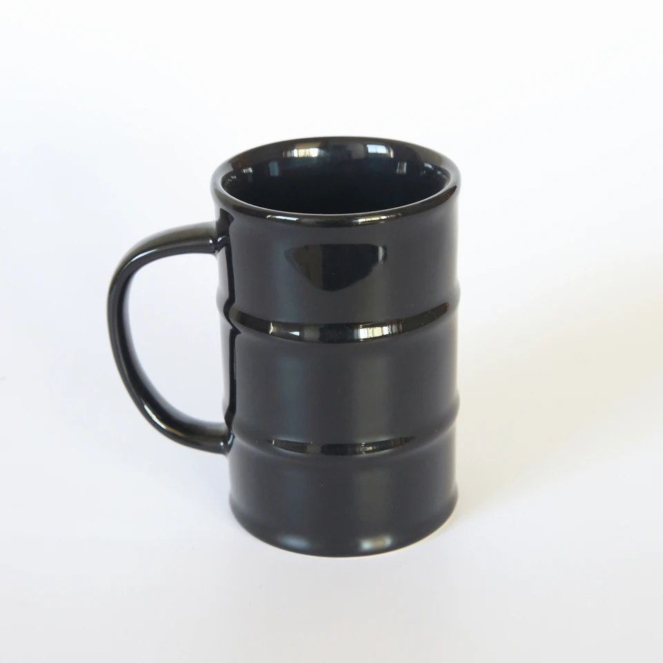 Black Oil Drum Shape Thin Ceramic Coffee Mug