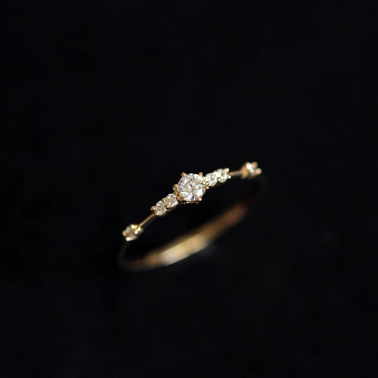 Delicate  925 Sterling Silver Plated 14 K Gold  Diamond Ring Stacking Opening Adjustable Tail Ring