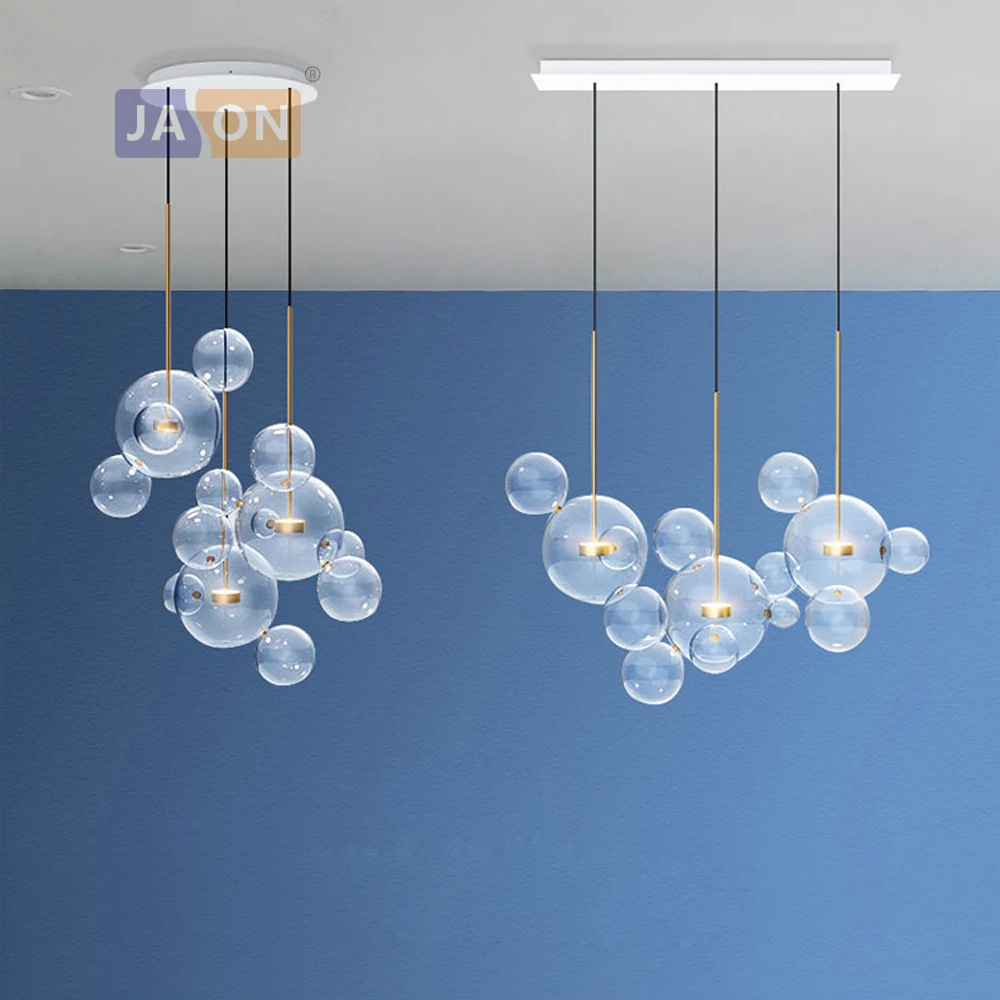 

LED Postmodern Iron Glass White Bubbles Chandelier Lighting Lamparas De Techo Suspension Luminaire Lampen For Dinning Room, White upper plate/white /blue/clear ball