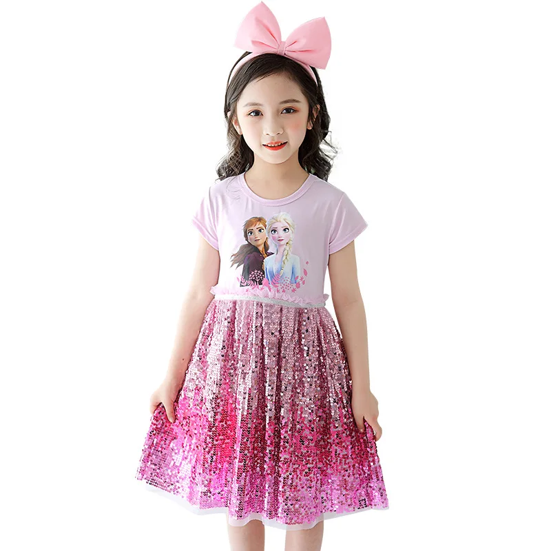 

New Fashion Girls Halloween Costumes Baby Sequins Cotton Elsa Princess Dress For Kids BX1703, Blue, red