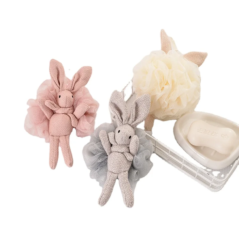 

Soft Bath Sponge Mesh Foaming Cute Rabbit Shape Shower Ball for Body Exfoliating Clean Skin Bathroom Accessories With lanyard
