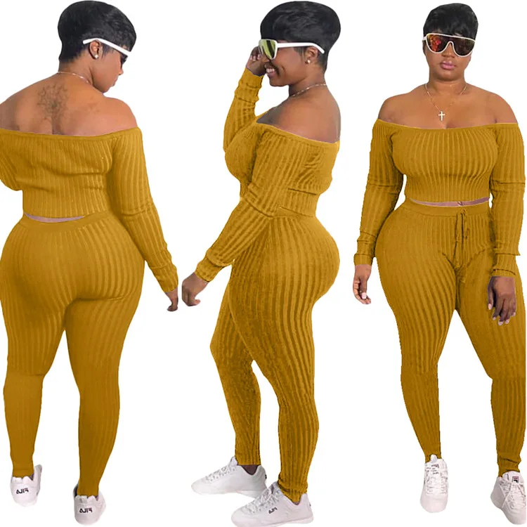 

PDEP hot sale candy color fashionable loungewear 2 pieces women set ribbed workout strapless tracksuits for ladies, Yellow,orange,red,purple,grey,black,pink,blue,wine red,green