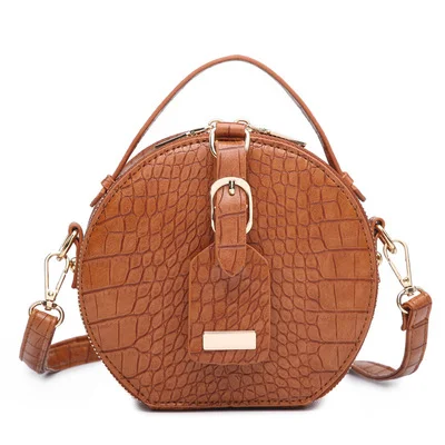 

Crocodile Pattern Pu Leather Round Crossbody Bags For Women 2021 Mini Shoulder Handbags Lady Luxury Totes Purses