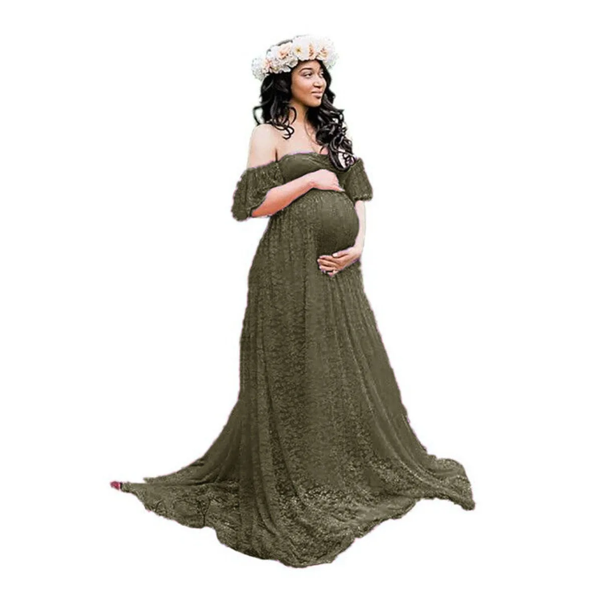 

European and American women's lace pregnant women trailing short-sleeved one-piece long skirt photography dress