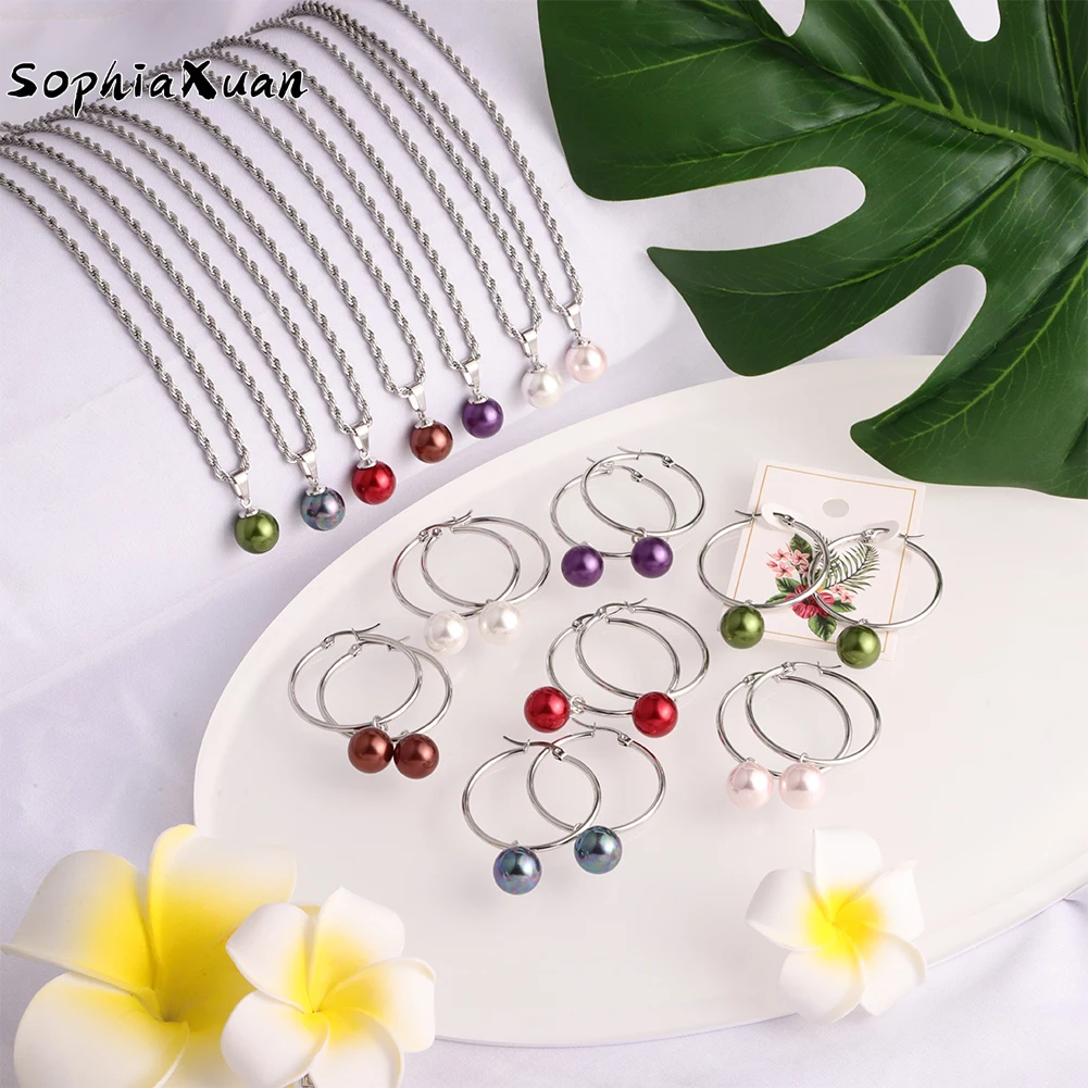 

SophiaXuan Fashion Pearl Set Stainless Steel Customized Polynesian Jewelry Hawaiian Jewelry Set, Picture shows