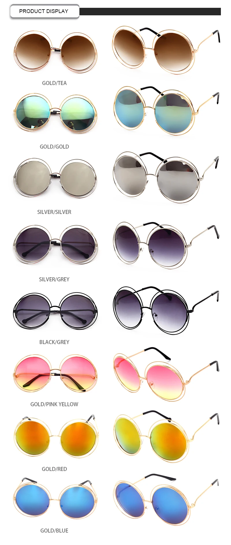 Designer Glasses Authentic Mirror Oversize Acetate Round Hollow Double Coil Women Sunglasses
