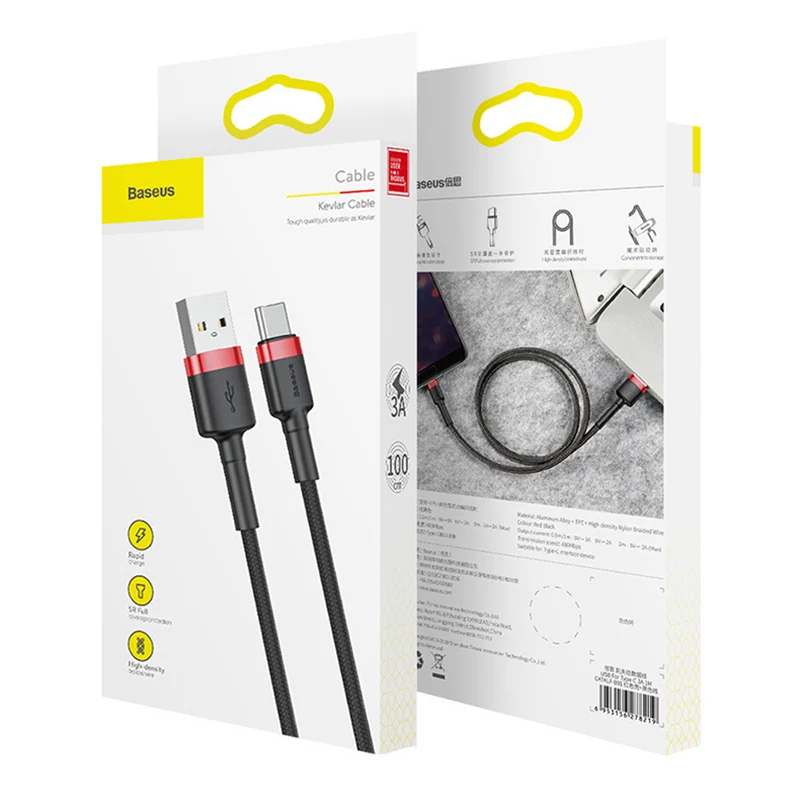 

3m Baseus 3A Fast Charging USB Type C Braided Cable For Samsung S8 Note Weaving Data line For one Plus 5t 6 Charger Cord