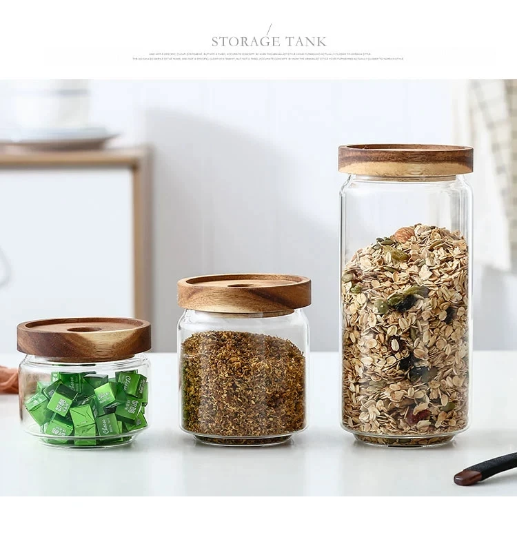

Acicad Lids Food Storage Jars Wholesale Glass Jar Wooden Lid 350ml