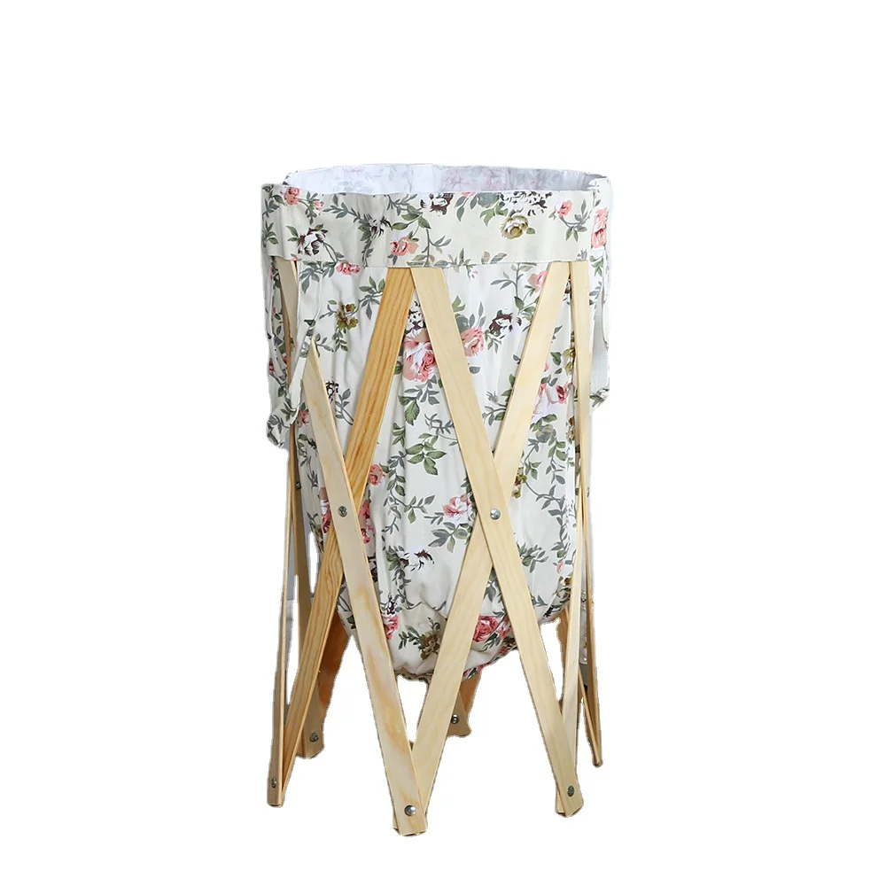 

Hot Sales Natural Pine Wood Shelf With Bag Laundry Hamper For Dirty Clothes