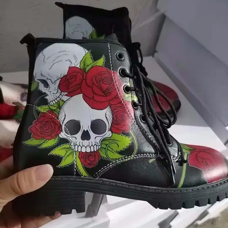 

Short boots female skull pattern popular large size student Martin motorcycle boots