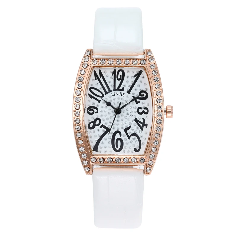 

New popular diamond set wine barrel type ladies watch casual fashion fashion leather strap digital lovers watch, 5 colors