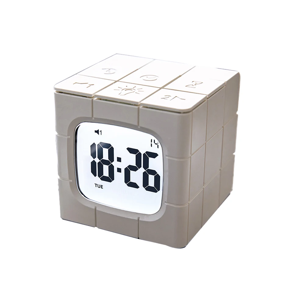 

Modern Digital LCD Screen Multi-function Dual Digital Rubik S Cube Shape Alarm Clock Desk & Table Alarm Clock for Kids., White+color/grey+color