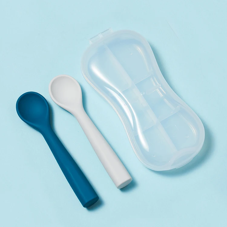 

Silicone baby spoon kids training foldable spoon baby feeding spoon with box, Natural