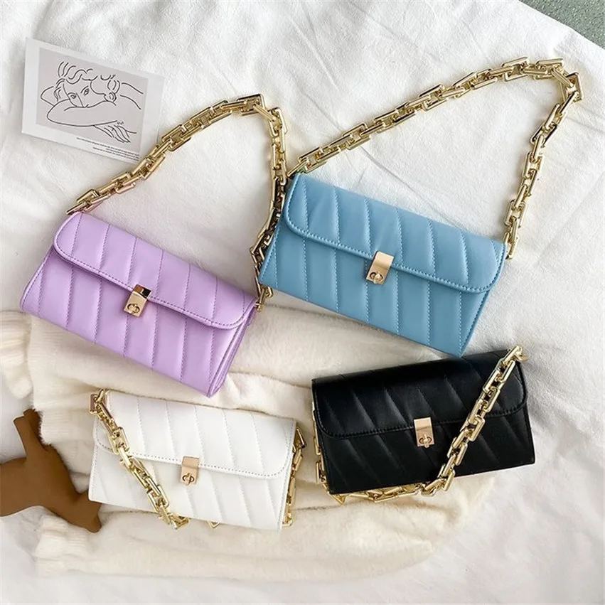 

K1377 Fashion Women Bag Chain Pu Leather Quilted Bag Atmosphere Female Handbag Shoulder Messenger Bags, White, blue, black, violet