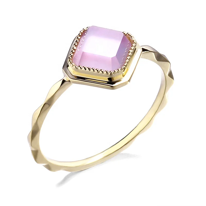 

HYH jewelry 9K real gold jewelry nature square amethyst ring, 9k gold