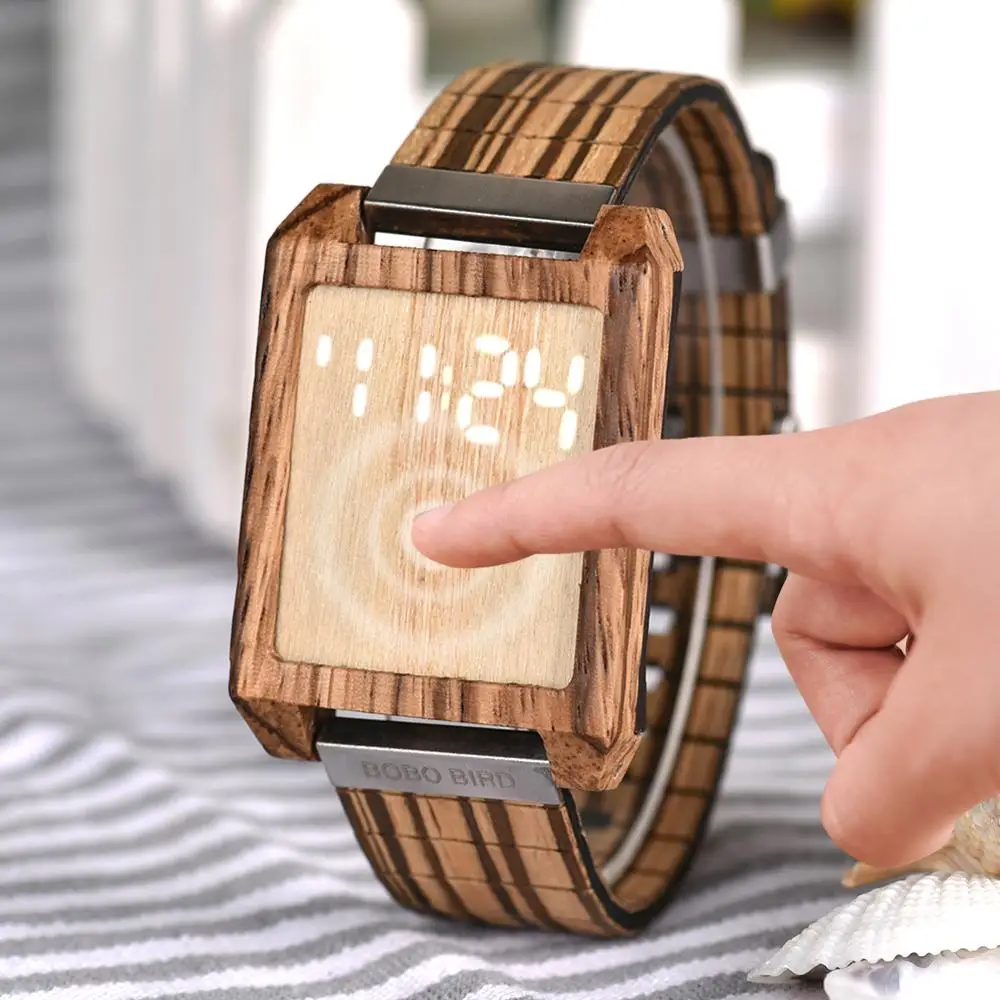 

BOBO BIRD Unisex New Design Casual Analog Digital LED Display Leather Wood Watch