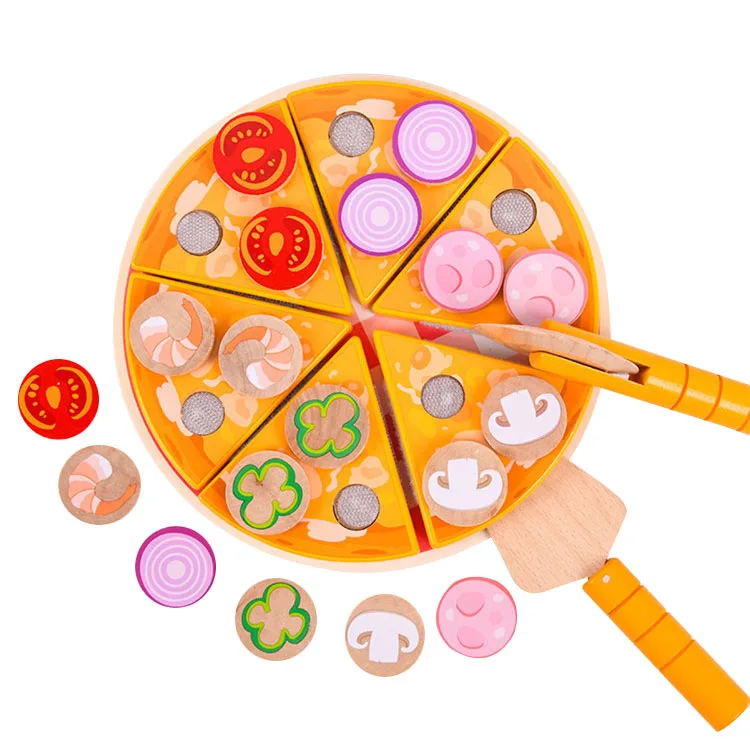 

Hot Sale Kids Play Kitchen Wood Food Toy Simulation Wood Pizza Cutter Set Toy for Kids