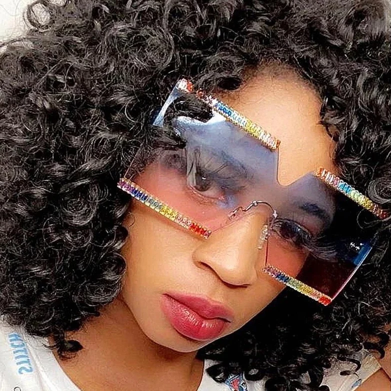 

NIWOTA 1795 New Custom One Piece Rimless Oversized Diamond Shades Sunglasses