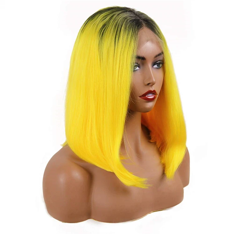 

Short Bob Wig Lace Front synthetic Colorful Lace Wig Virgin Hair Red/Yellow Short Wig Glueless for Women