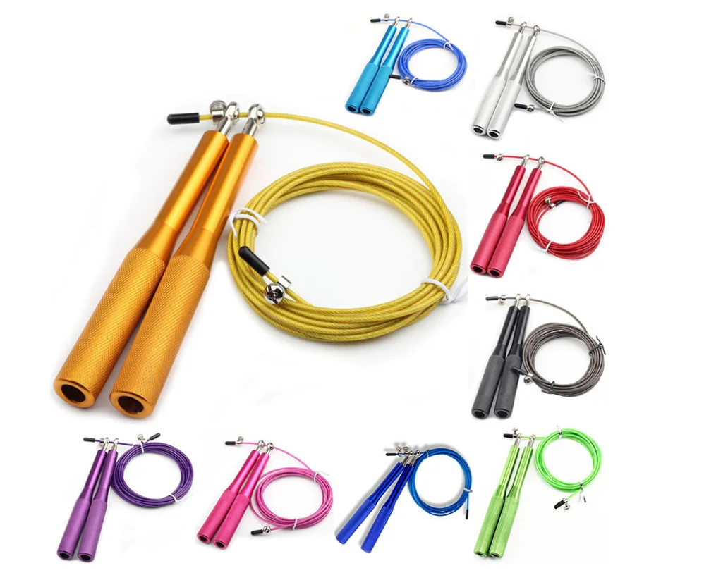 

Fitness Long Aluminum Handle Adjustable Speed Jump Rope Household steel wire bearing skipping rope with logo bag, Can be customized