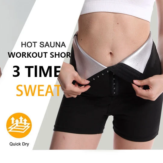 

Fat Burning Sauna Sweat Shaper wear High Waist Shorts Above Knee Pants Body Suit Workout Waist Trainer Weight Loss With Button, As shown