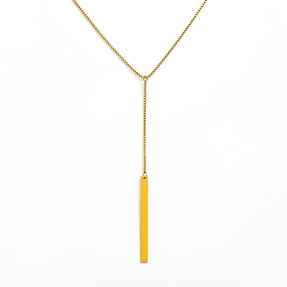 Joolim Jewelry Dainty Box Chain Y Tassel Piece Pendant Necklace 18K Gold Plated Stainless Steel Trendy  Necklace