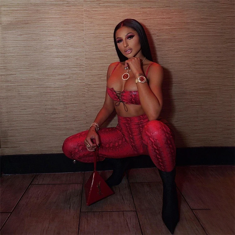 

D96426 women clothing sexy strap hollow-out pants casual long pants set two piec pant set bandage crop top two piece set