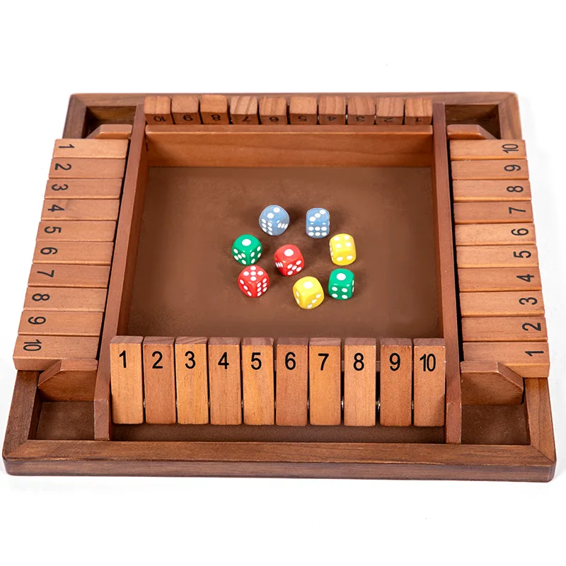 

Dice Wooden Shut The Box Four Sides Turn Plank Toy Set Pub Board Game