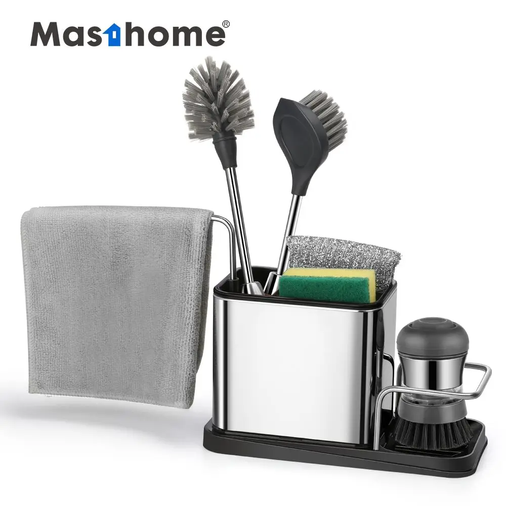 

Masthome kitchen metal sink caddy kitchen organizer with sponge holder, Silver