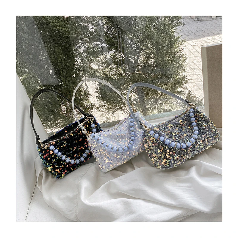 

Fashion Sequins Beads Chain Round Boston Crossbody Bags For Women 2021 Summer Shoulder Handbags And Purses Lady Cross Body Bag