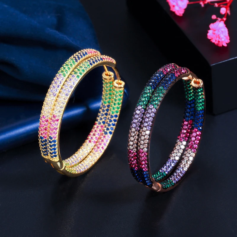 

High quality fashion 18k gold plated cz hoop earring jewelry luxury color cubic zircon hoops earings for women