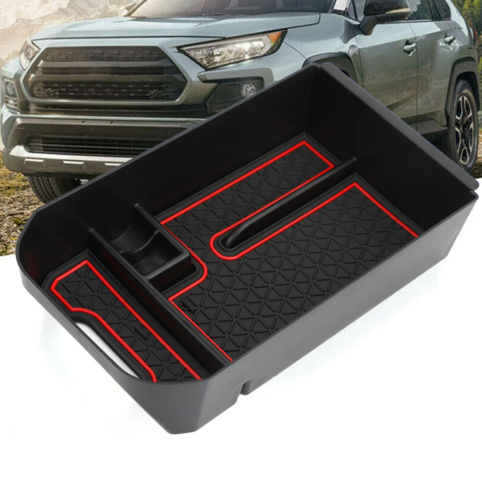 

Areyourshop BOX Center Console Organizer Holder ABS Accessories For Toyota RAV4 2019 2020, Black