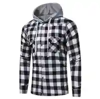 

Wholesale new men's fashion plaid hooded long-sleeved cotton shirt youth tide large size cardigan shirt male