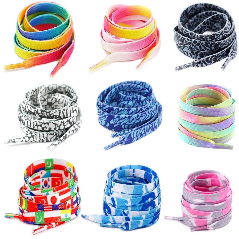 

Customized LOGO Wholesale Color Flat Leopard Zebra Pattern Flag Gradient Rainbow Shoe Laces Shoelaces, 9 colors or custom