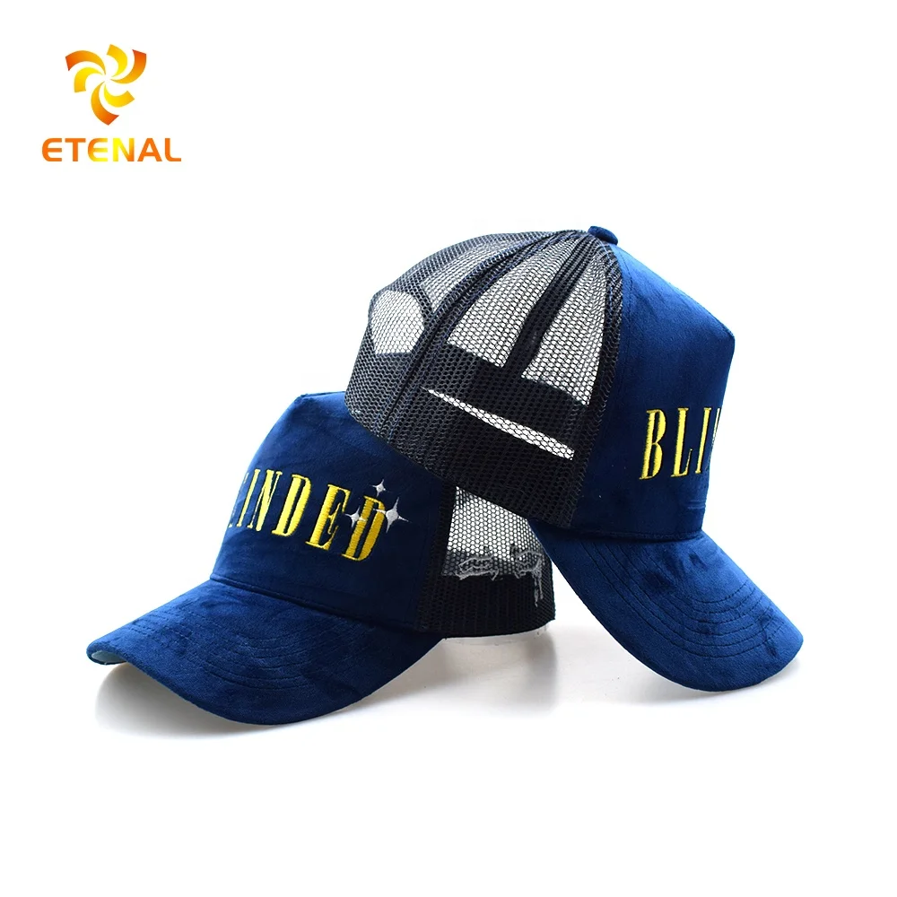 

2021 High Quality Custom Embroidery Logo Velvet Trucker Hat5 Panel Mesh Velvet Trucker Cap
