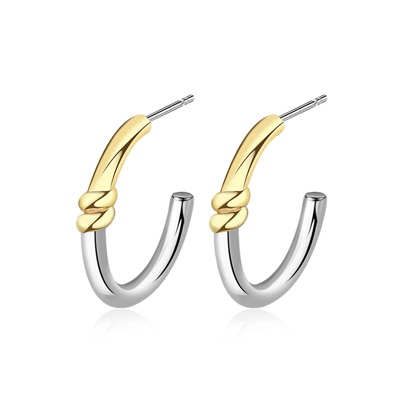 

2022 fashion two tone plating statement ear jewelry C Shape 925 silver open hoop earrings
