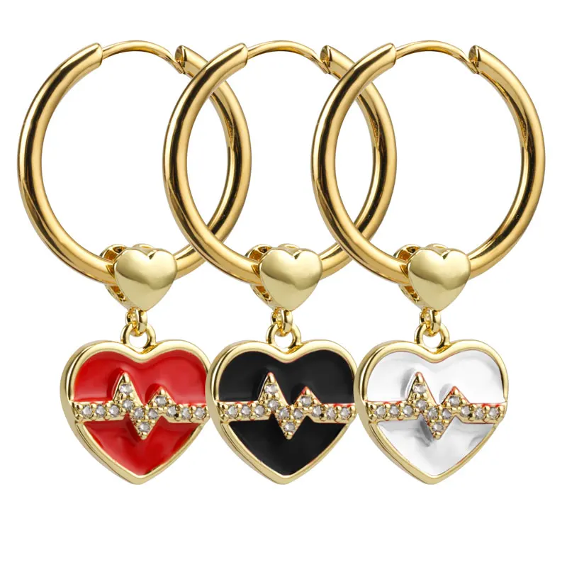 

Latest Fashion High Polish Heart Shaped Enamel Background Hoop Earrings Jewelry Gold Plated Stainless Steel Chengfen for Women