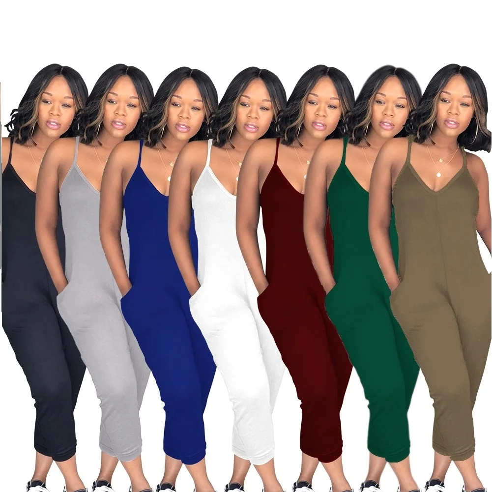 

Solid Color Plus Size Sleeveless One Piece Romper Women Bodysuit Jumpsuit Clothing