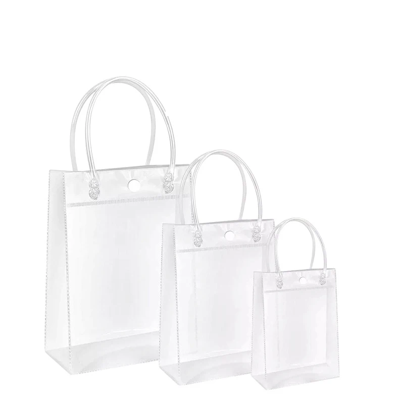 

Custom Reusable Top Quality Clear Pvc Plastic Shopping Bag With Logo Waterproof Transparent Handle Bags Packing For Gifts