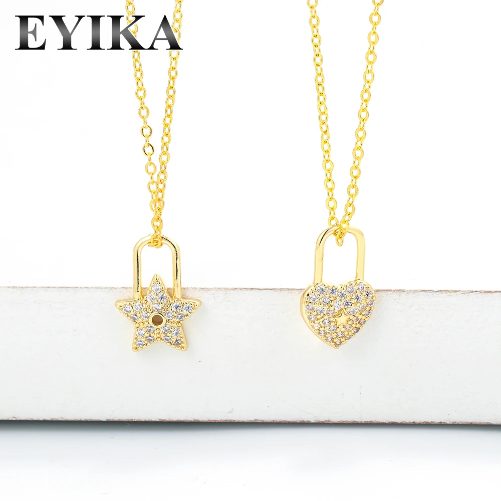 

Fast Dispatch Punk Copper Crystal Heart Choker Necklace For Women O Shape Chain Hollow Lock Pendant Necklace, Mix color