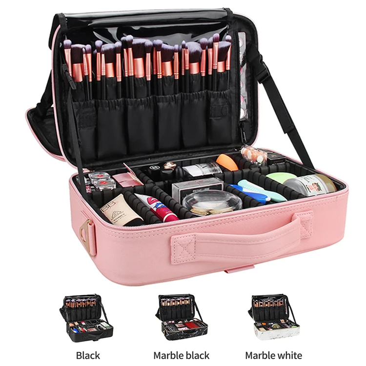 

Relavel Hot Sale Professional 3 Layers Portable Travel Pink Beauty Cosmetics Makeup Case